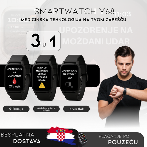 Smartwatch Y68 – Mjeri glukozu i krvni tlak | Izbornik na hrvatskom jeziku